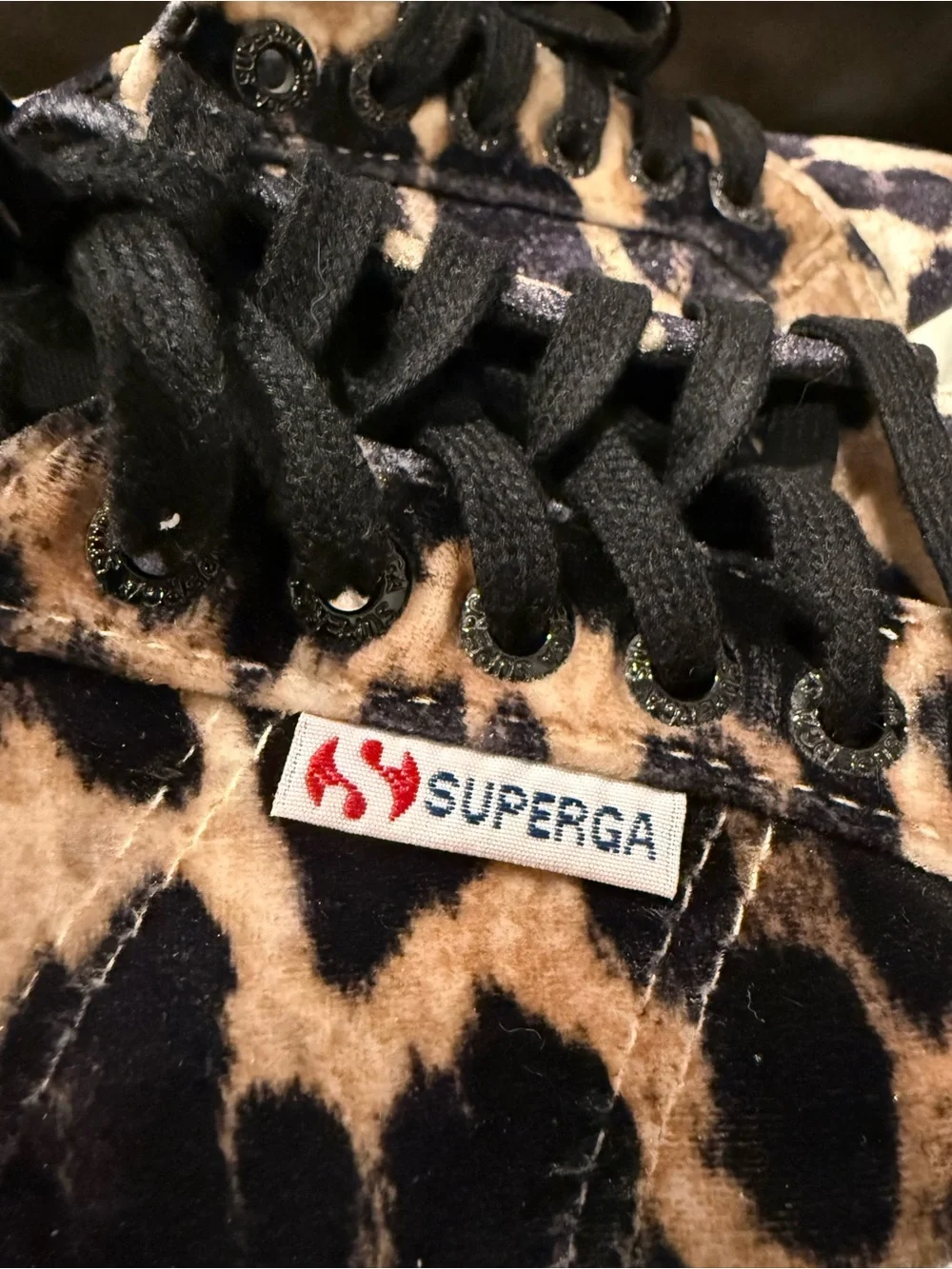 Superga Black and Tan Leopard Print Velvet Sneakers - Picture 5 of 7